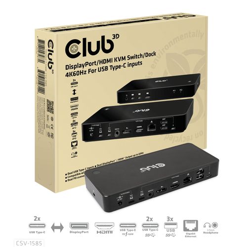 Image of CLUB3D DisplayPort/HDMI KVM Switch/Dock 4K60Hz For USB Type-C inputs 074